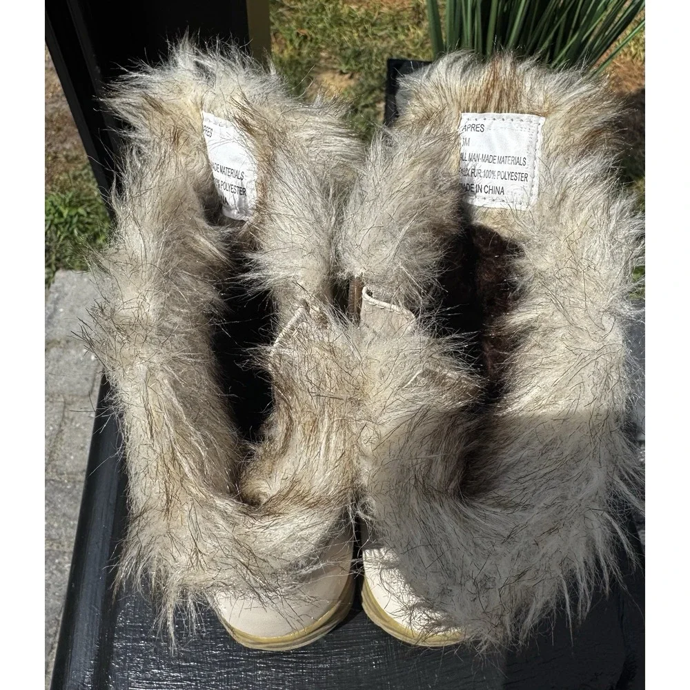 Sporto Kids Size 9 Winter Snow Boots Beige Faux Fur Lace Up Side Zip